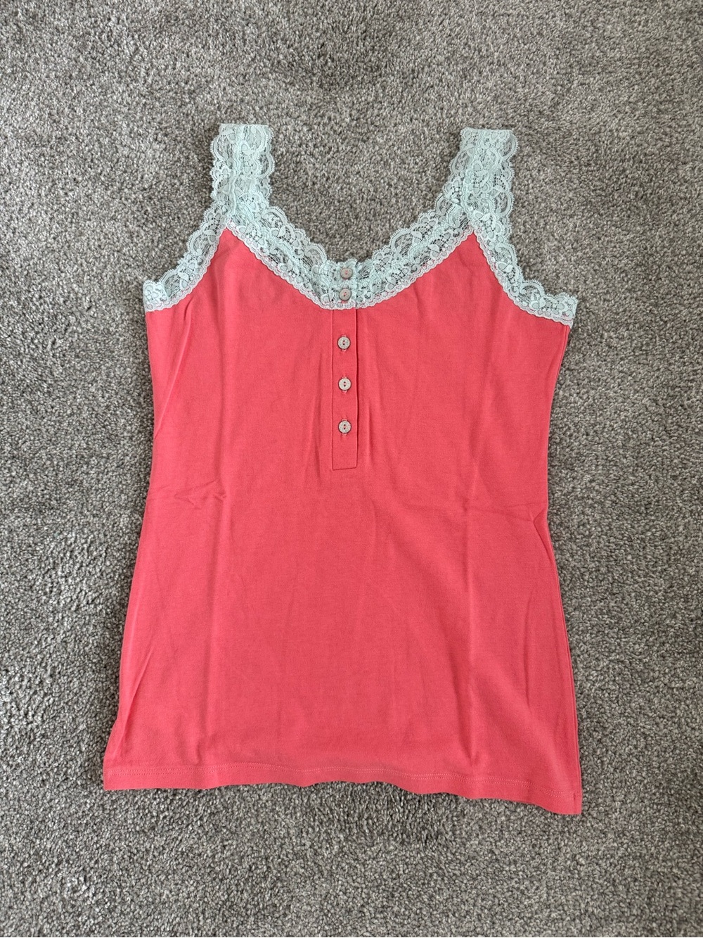 Coral Lace-Trim Camisole Tank with Button Detail